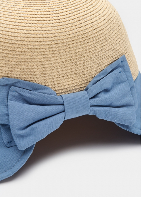 Blue Bucket Cotton & Straw Hat w/ Cotton Bow