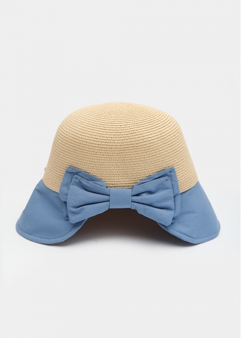 Blue Bucket Cotton & Straw Hat w/ Cotton Bow