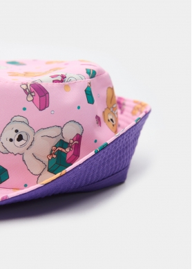 Kids Bucket Hat Double Face w/ Teddy Bear Patern