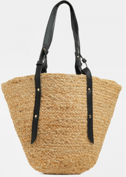 Big Jute Beach Bag w/ Black Leatherette Handles