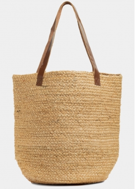 Big Jute Beach Bag w/ Leatherette Handles