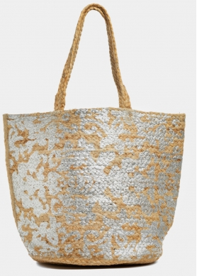 Big Jute Beach Bag w/ Silver Design