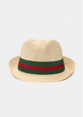 Beige fedora with green & red details