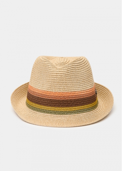 Beige fedora with raindow details 