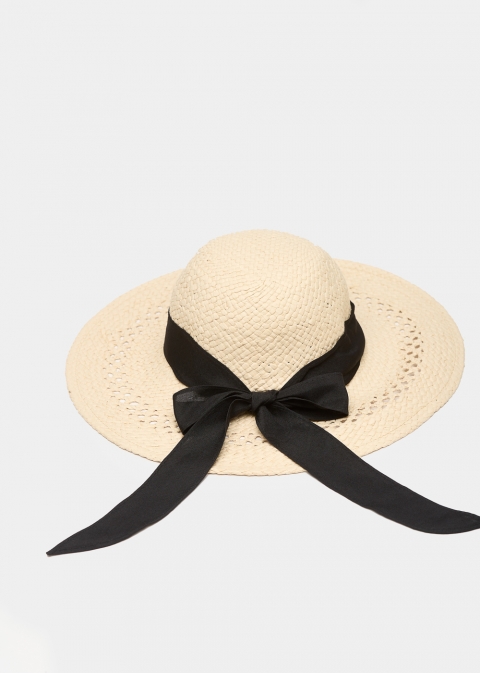 Ecru Straw Hat w/ Black Ribbon