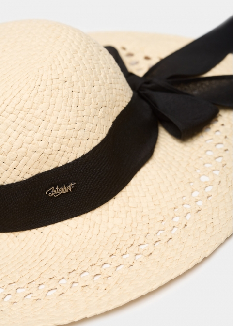 Ecru Straw Hat w/ Black Ribbon