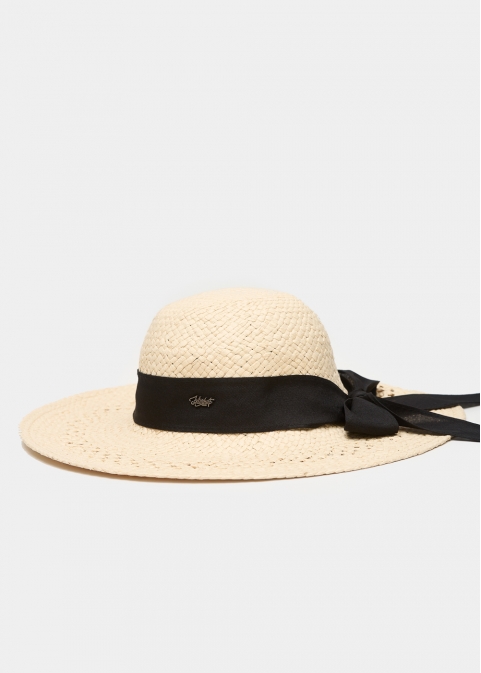 Ecru Straw Hat w/ Black Ribbon