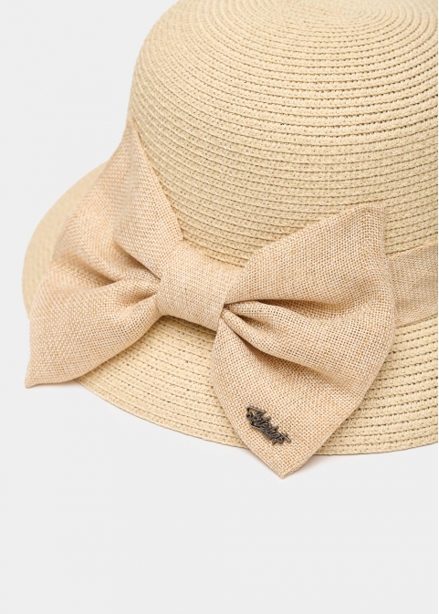 Beige Straw Hat w/ Beige Bow