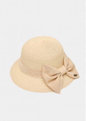 Beige Straw Hat w/ Beige Bow