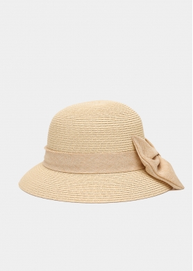 Beige Straw Hat w/ Beige Bow