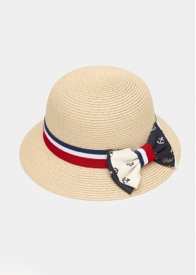 Beige Straw Hat w/ Multicoloured Bow