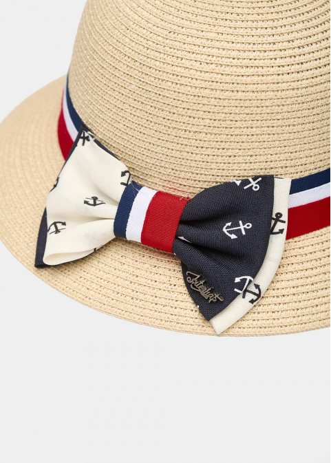 Beige Straw Hat w/ Multicoloured Bow