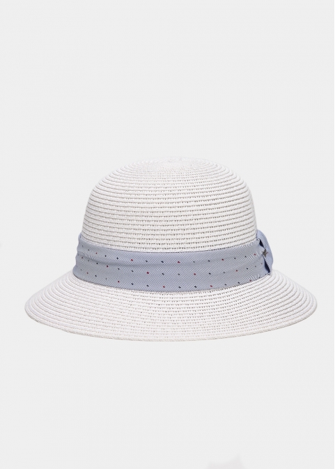 White Straw Hat w/ light blue strap 