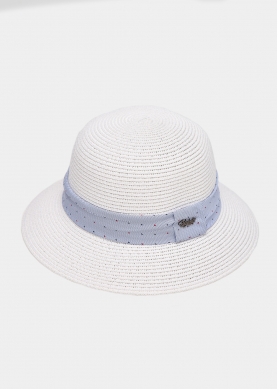 White Straw Hat w/ light blue strap 