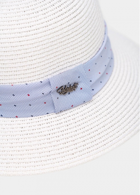 White Straw Hat w/ light blue strap 