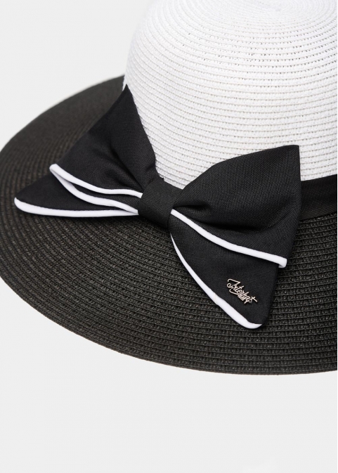 Black & White Straw Hat w/ Bow