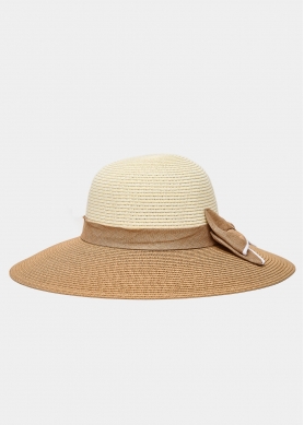 Brown & Beige Straw Hat w/ Bow