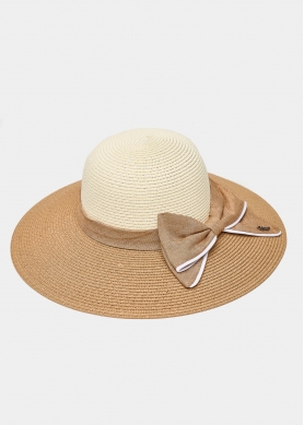 Brown & Beige Straw Hat w/ Bow