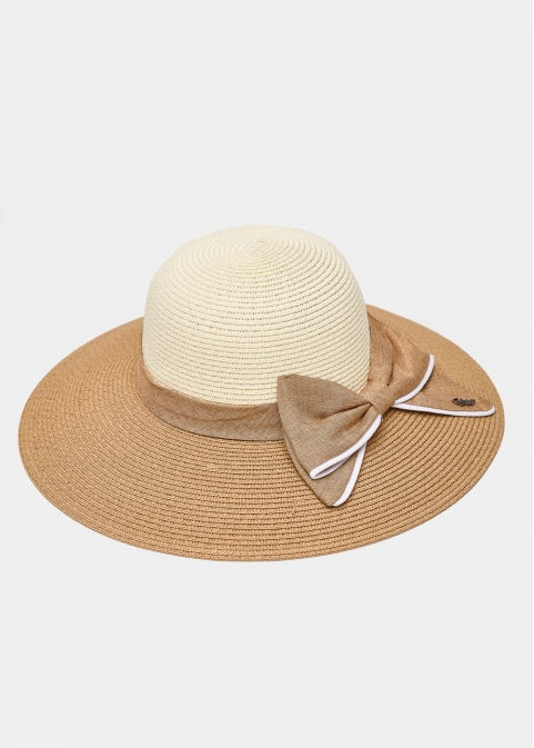 Brown & Beige Straw Hat w/ Bow