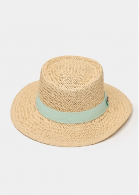 Beige Straw Hat w/ Light Blue Strap