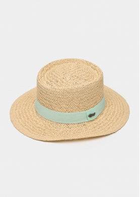 Beige Straw Hat w/ Light Blue Strap