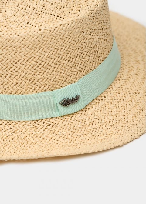 Beige Straw Hat w/ Light Blue Strap