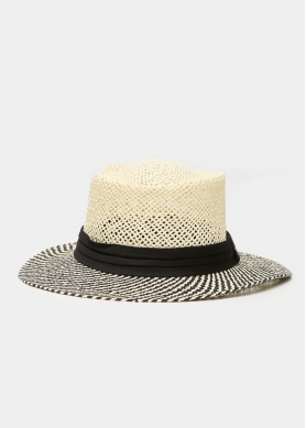 Ecru Straw Hat w/ Black Stripes