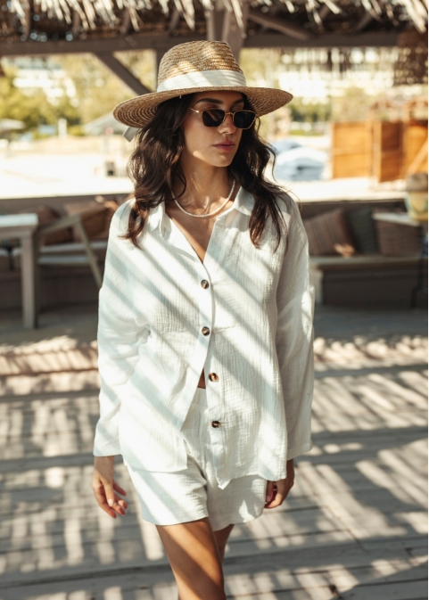 White Cotton Set Shirt & Shorts