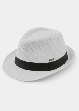 White Fedora Hat w/ black hatband