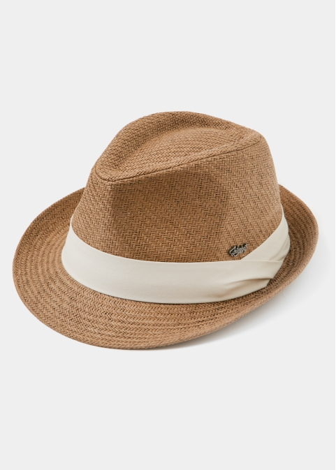 Brown Fedora Hat w/ cream hatband