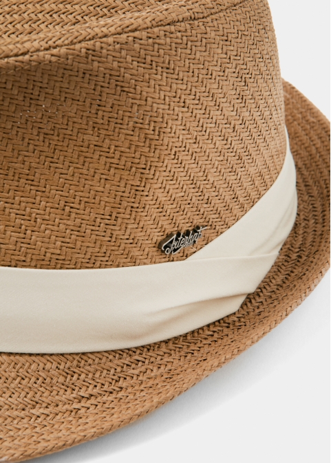 Brown Fedora Hat w/ cream hatband