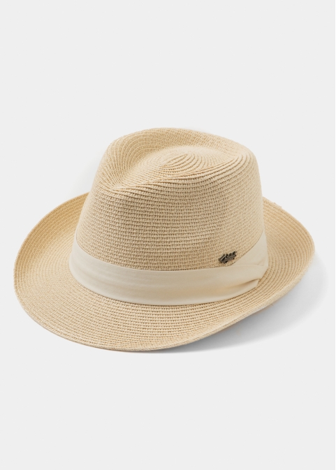 Ecru Fedora Hat w/ cream hatband