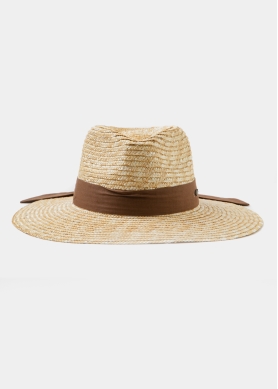 Handmade Natural Straw Panama Style Hat w/ maroon ribbon