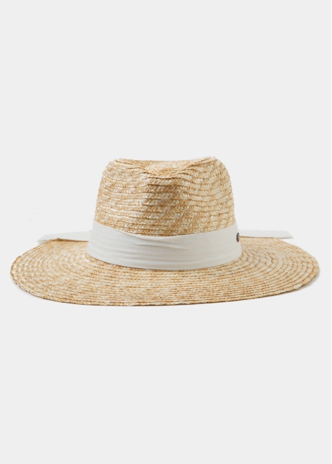 Handmade Natural Straw Panama Style Hat w/ cream ribbon