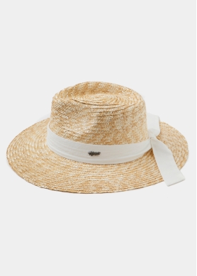 Handmade Natural Straw Panama Style Hat w/ cream ribbon