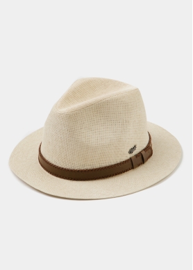Beige Panama Style Hat w/ brown belt