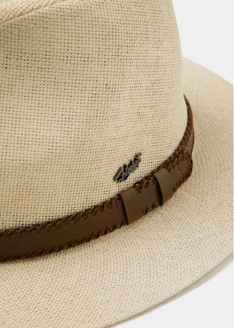 Beige Panama Style Hat w/ brown belt