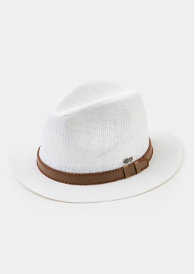 White Panama Style Hat w/ brown belt