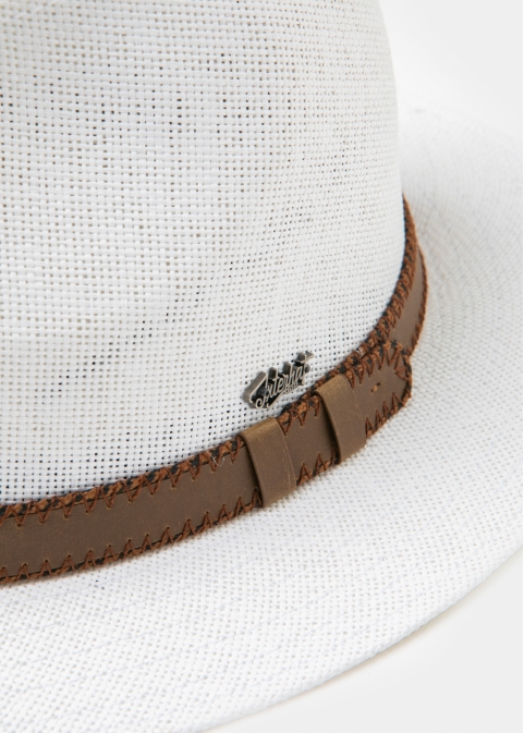 White Panama Style Hat w/ brown belt