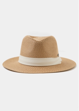 Brown Panama Style Hat w/ cream hatband