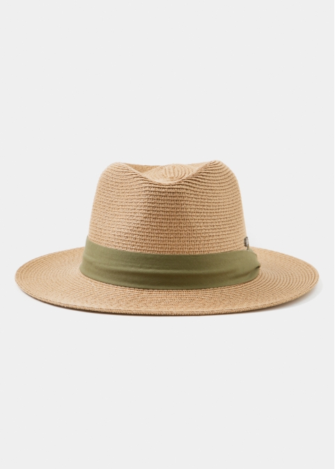 Brown Panama Style Hat w/ green hatband