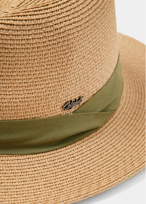 Brown Panama Style Hat w/ green hatband