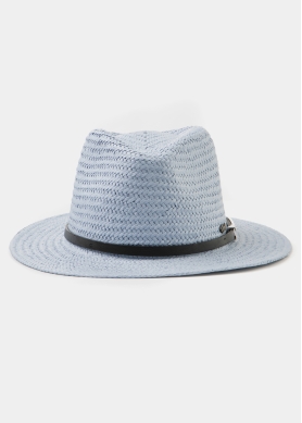 Light Blue Panama Style Hat w/ black leather belt