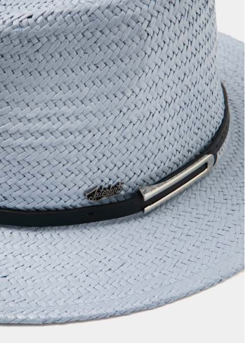 Light Blue Panama Style Hat w/ black leather belt