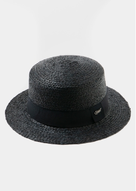 Black Raffia Boater Hat w/ black hatband