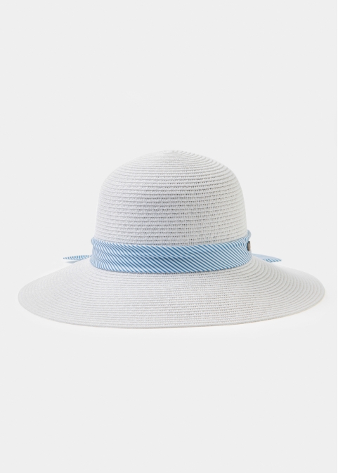 White Straw Hat w/ mariner ribbon