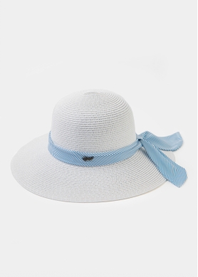 White Straw Hat w/ mariner ribbon