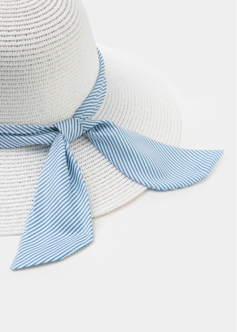 White Straw Hat w/ mariner ribbon