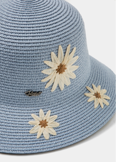 Light Blue Straw Hat w/ daisies