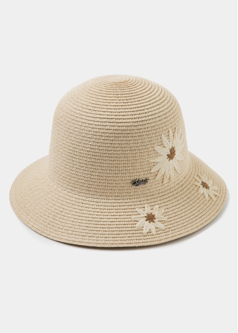 Beige Straw Hat w/ daisies